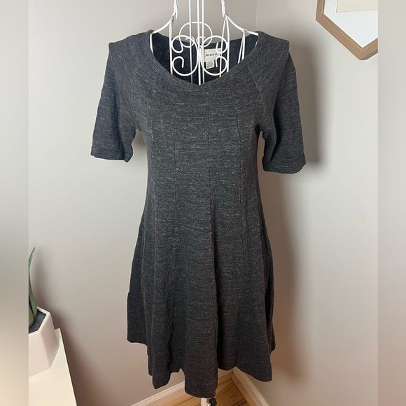 Anthropologie Ganni Threaded Trails Winter Jersey Swing Dress Size MP Charcoal - Picture 1 of 4